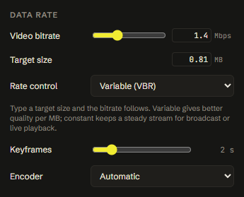 The data rate settings