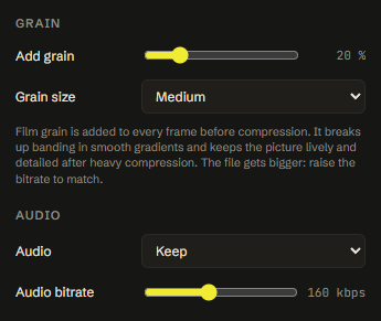 Grain and audio settings